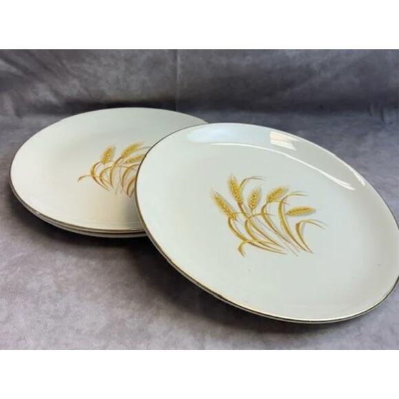 antique 1900s Golden Wheat Made in USA 22k Gold Oven Proof‎ plates ( Pair!! ) - Picture 1 of 7